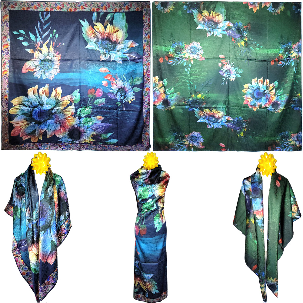 NWT Double Sided Silk Scarf 53"x53" Large Square Shawl Wrap XiangYunSha 36771